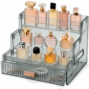 Cosmetic Storage Box with Drawers, 3-Tier Perfume Display Organizer for Vanity, Dressing Table and Bathroom Use, for Skincare, Beauty Products and Small Jewelry Storage
