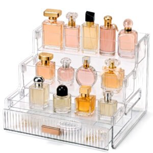 Cosmetic Storage Box with Drawers, 3-Tier Perfume Display Organizer for Vanity, Dressing Table and Bathroom Use, for Skincare, Beauty Products and Small Jewelry Storage