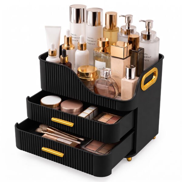 1开 Countertop Makeup Organizer with Drawers, 3 Tier Cosmetic Storage Box with Beauty Accessories Set, Vanity Bathroom Counter Dresser Skincare Display Case for Lipsticks, Beauty Palettes