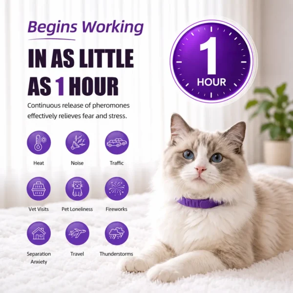 Cat Calming Collar 4 Pack, Adjustable Pheromone Calming Collars for Cats, Waterproof Anxiety Relief Collar for Stress, Breakaway Design, Fits Cats, Small Dogs and Puppies