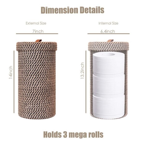 Handmade Woven Toilet Paper Holder with Lid, Freestanding Bathroom Storage Basket for 3 Mega Rolls, Cotton Rope Organizer
