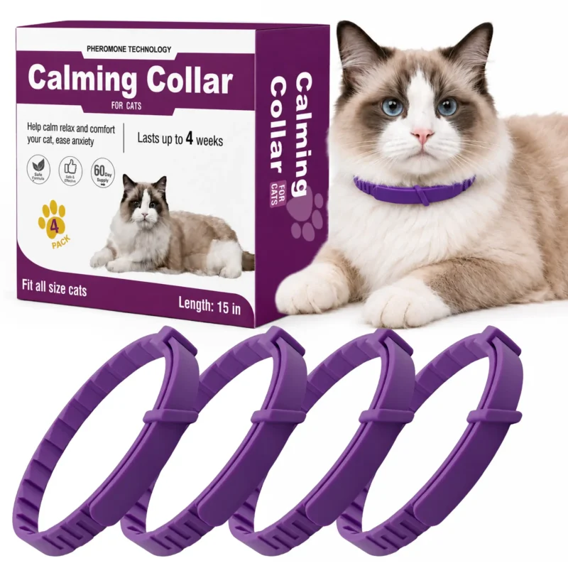 Cat Calming Collar 4 Pack, Adjustable Pheromone Calming Collars for Cats, Waterproof Anxiety Relief Collar for Stress, Breakaway Design, Fits Cats, Small Dogs and Puppies