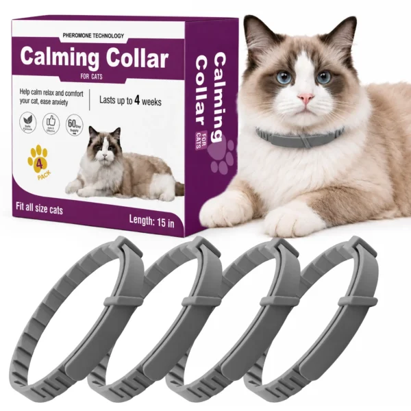 Cat Calming Collar 4 Pack, Adjustable Pheromone Calming Collars for Cats, Waterproof Anxiety Relief Collar for Stress, Breakaway Design, Fits Cats, Small Dogs and Puppies