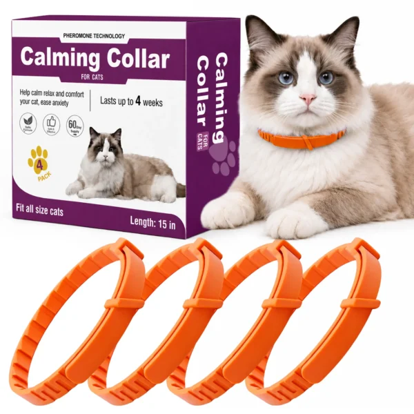 Cat Calming Collar 4 Pack, Adjustable Pheromone Calming Collars for Cats, Waterproof Anxiety Relief Collar for Stress, Breakaway Design, Fits Cats, Small Dogs and Puppies