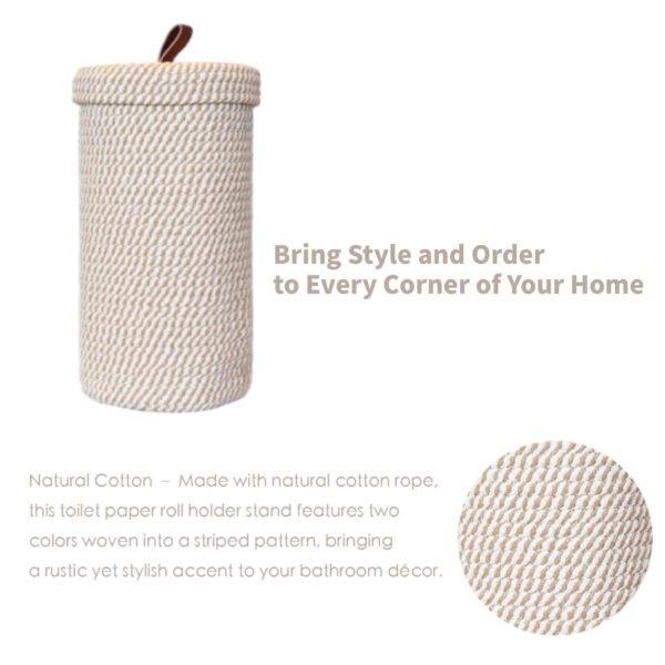 Handmade Woven Toilet Paper Holder with Lid, Freestanding Bathroom Storage Basket for 3 Mega Rolls, Cotton Rope Organizer
