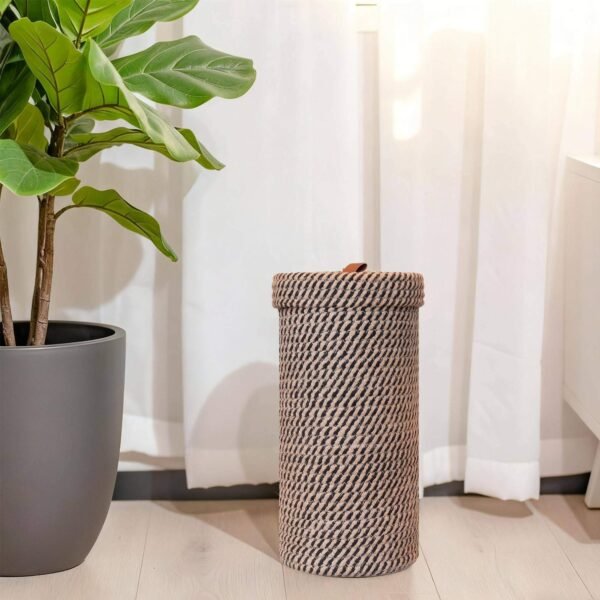 Handmade Woven Toilet Paper Holder with Lid, Freestanding Bathroom Storage Basket for 3 Mega Rolls, Cotton Rope Organizer
