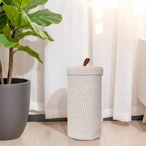 Handmade Woven Toilet Paper Holder with Lid, Freestanding Bathroom Storage Basket for 3 Mega Rolls, Cotton Rope Organizer