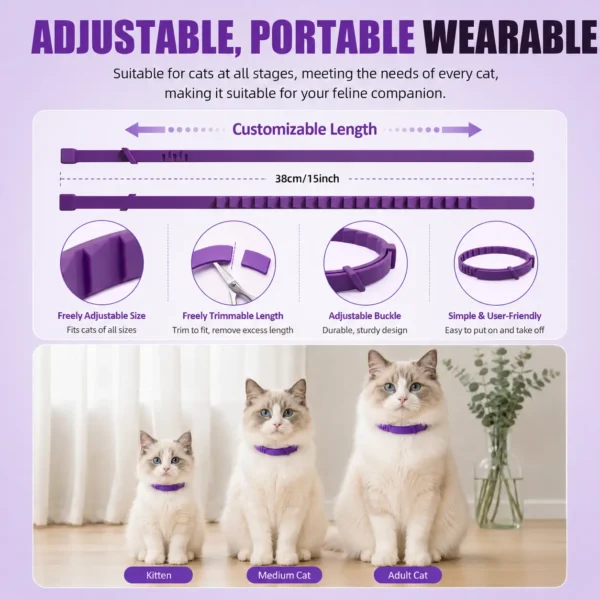 Cat Calming Collar 4 Pack, Adjustable Pheromone Calming Collars for Cats, Waterproof Anxiety Relief Collar for Stress, Breakaway Design, Fits Cats, Small Dogs and Puppies