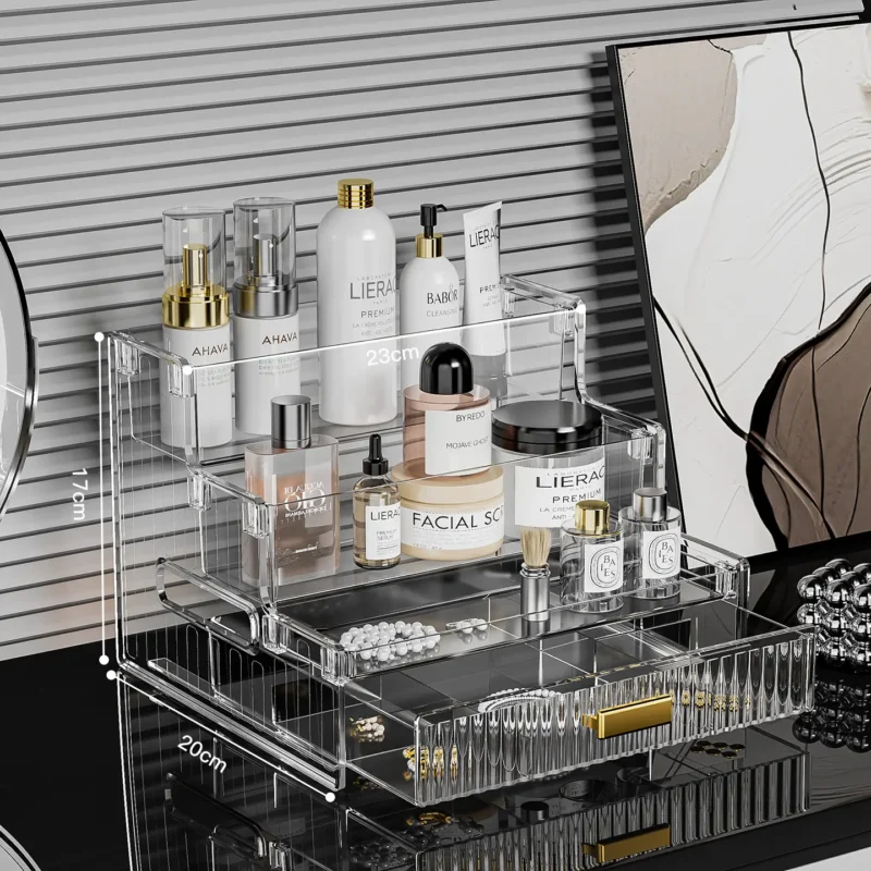 Cosmetic Storage Box with Drawers, 3-Tier Perfume Display Organizer for Vanity, Dressing Table and Bathroom Use, for Skincare, Beauty Products and Small Jewelry Storage