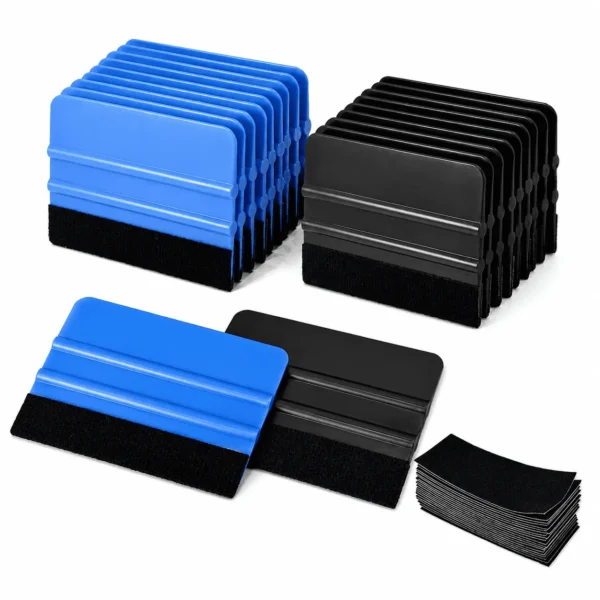 主图-01 (3) KQJS Vinyl Wrap Squeegee with Felt Edge, 20 Pack with 20 Extra Felt Pads, Car Window Tint and Film Installation Tools, Black and Blue